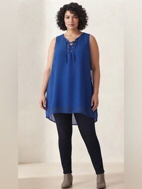 BNWT DEX Royal Blue Lace-Up Sleeveless Slit Tunic Top